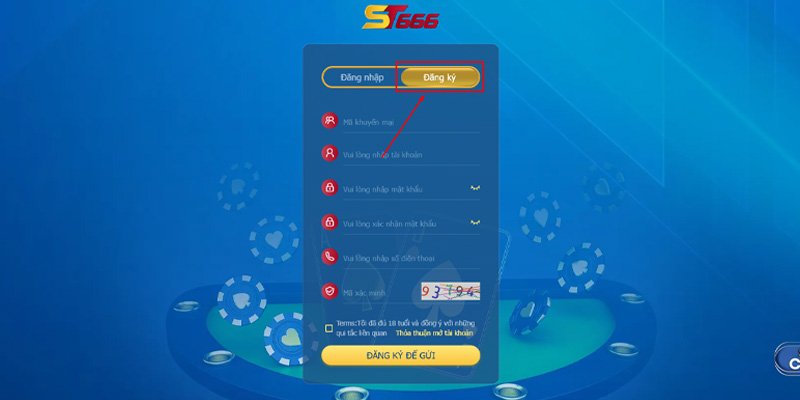 Đăng ký thành viên ST666 đơn giản
